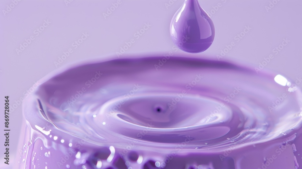 Poster a soft lavender ink captured in a round droplet suspended on the edge of its container highlighting 