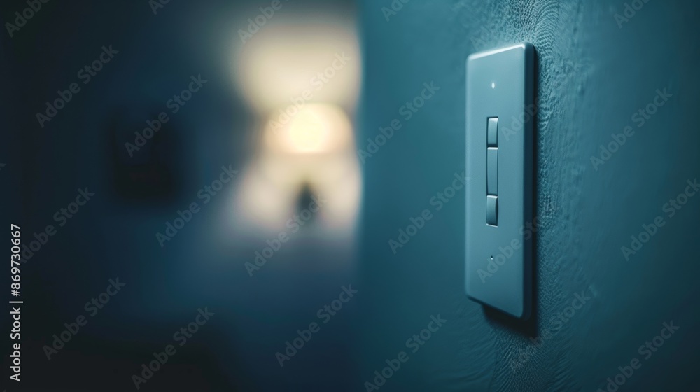 Poster a minimalistic smart light switch with simple onoff buttons and a muted color scheme.