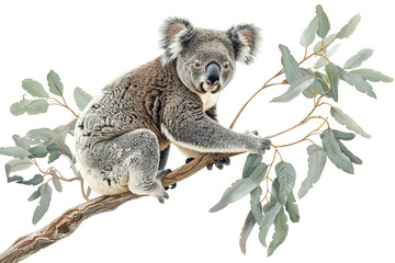 Fototapeta premium koala on a tree branch with transparent background. PNG