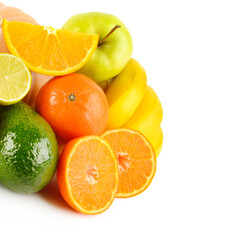 Set of fruits isolated on a white. There is free space for text.