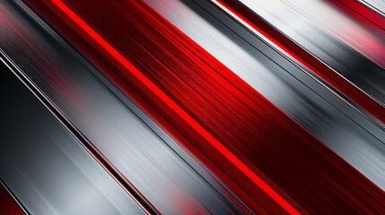 Fototapeta premium Sleek, diagonal metallic red and silver stripes provide a modern, industrial aesthetic with smooth gradients and dynamic lines