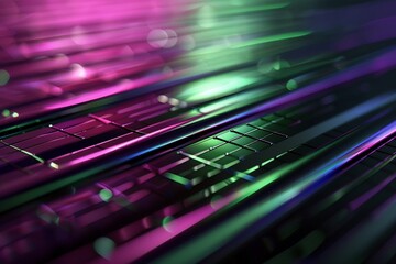 abstract landscape featuring dynamic neon waves in shades of purple and green, illuminated by glowing lines and detailed textures