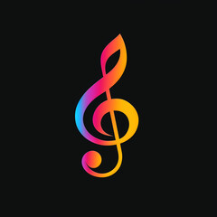 treble clef logo on a dark background