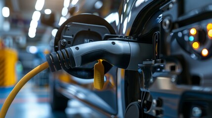 A closeup of the connector being inserted into an electric vehicle demonstrating the smooth and effortless connection process.