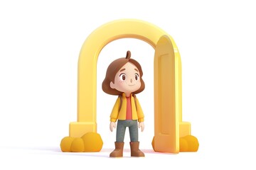 Naklejka premium Cute girl standing in front of the gate