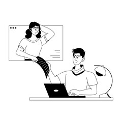 Hr taking virtual interview, glyph illustration 