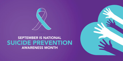 National suicide prevention awareness month - two hand with suicide awareness prevention ribbon roll around on dark purple background vector design
