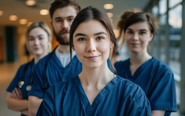 Fototapeta premium Group of happy medical and nursing at the hospital looking at camera