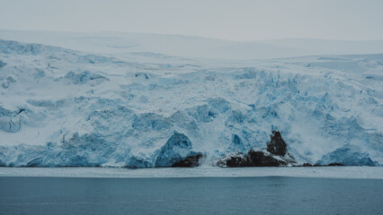 Antarctica Glacier Collapse Wide Avalanche Climate Change Admiralty Bay Over Ocean View From Ship...