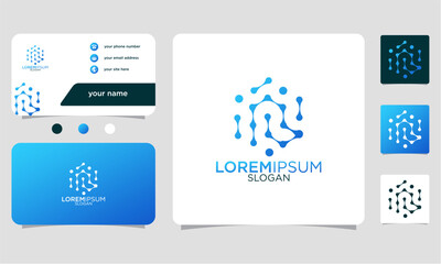 technology hexagon molecule R initials logo, with gradient colors business card template
