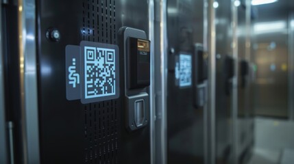 In a closeup view the QR code scanner on a smart locker is prominently displayed allowing for a seamless and contactless experience.