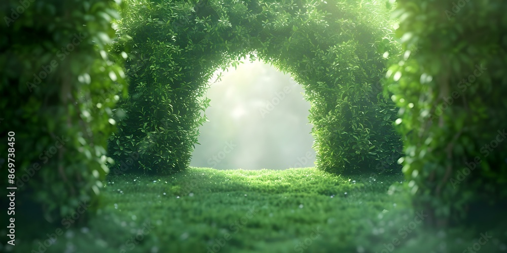Poster enchanted archway covered in vines gateway to another dimension. concept fantasy setting, enchanted 