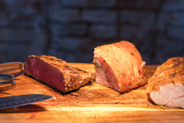 Banquet table at the celebration. Prepared food on the tables.