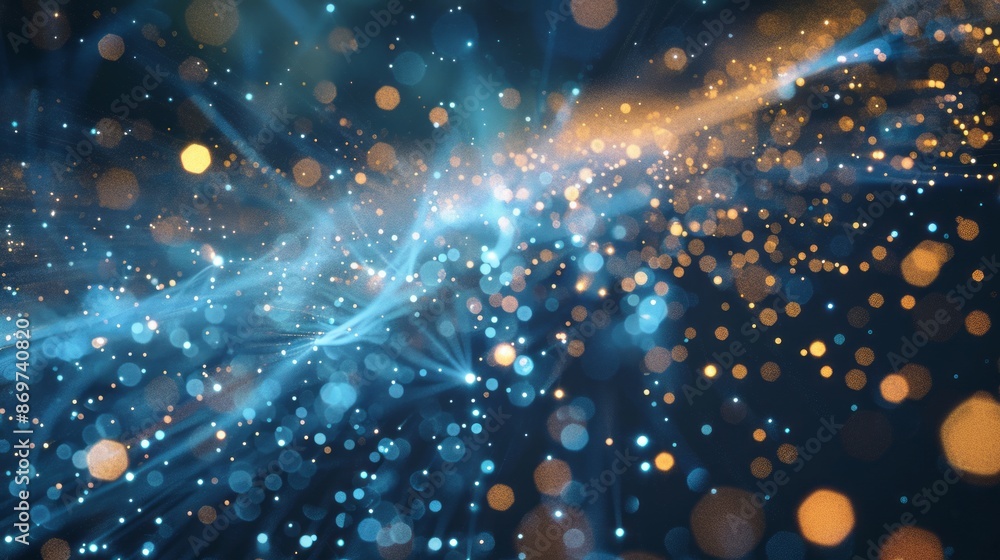 Poster abstract blue and gold particle background. a vibrant and dynamic abstract background with blue and 