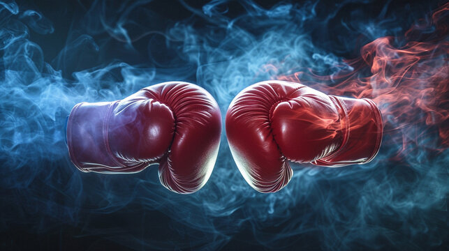 Hot fighting boxing gloves placed on fire