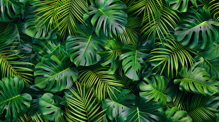 Vivid green tropical leaves make a lush, exotic pattern for fabric, wallpaper, or home decor.
