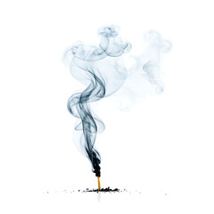 A single smoke bomb billowing blue smoke against a white background, perfect for artistic, symbolic, or abstract projects.