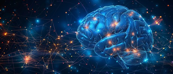 Illuminated Mind: Abstract Human Brain with Glowing Neurons in Futuristic Style