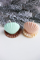 gift concept. set of handmade christmas candles made from natural soy wax