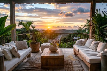 Serene Balcony Retreat with Comfortable Seating and Sunset View Perfect for Relaxation