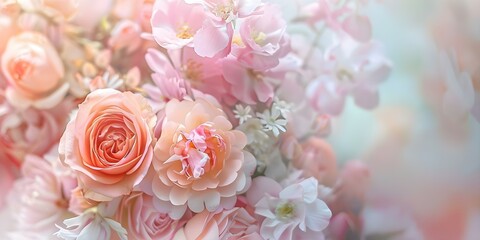 Obraz premium Elegant Floral Background in Soft Colors for Women's Day or Wedding Promotions. Concept Women's Day, Wedding Promotions, Elegant Floral Background, Soft Colors