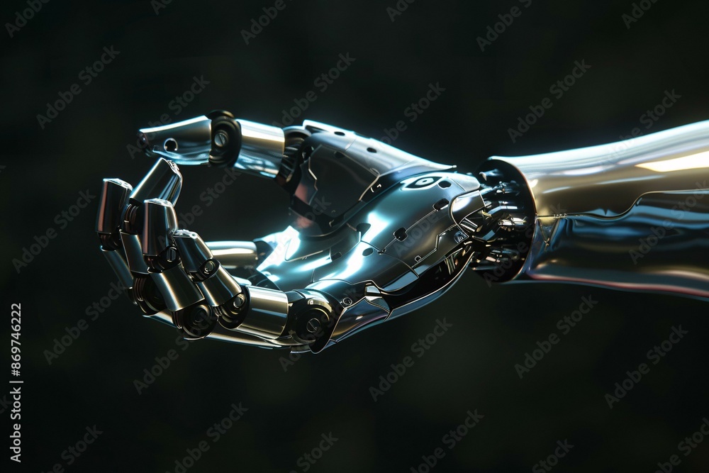 Poster a sleek and futuristic robotic hand with detailed mechanical components, showcasing advanced technol
