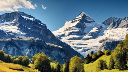Fototapeta premium Swiss alps mountain range landscape, 16:9 with copyspace, 300 dpi