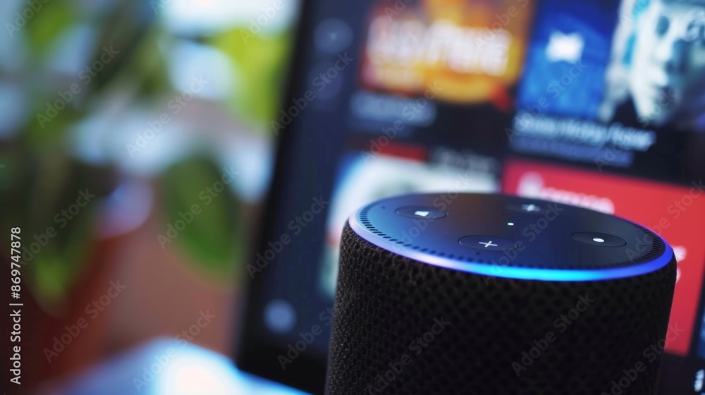 Poster closeup of a home assistants screen displaying a personalized news feed with headlines and updates f