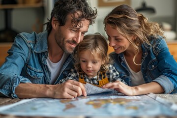 Family Planning Future Travel While Looking at World Map