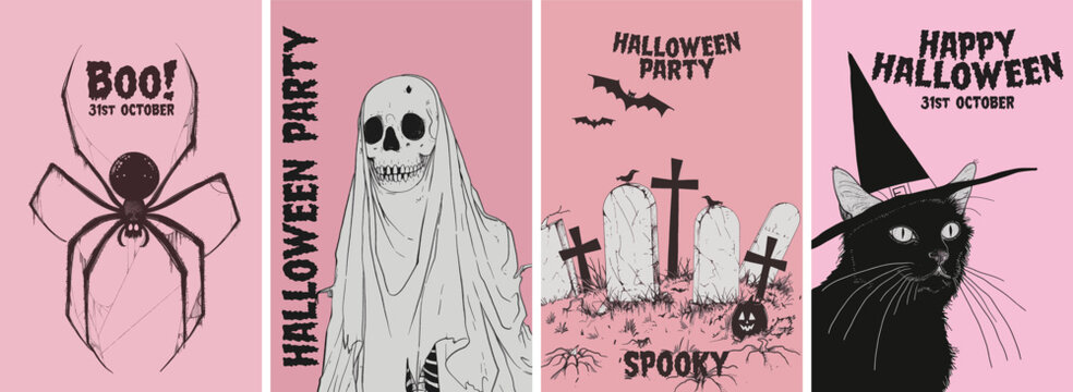 Halloween poster design collection. Set of banners for a spooky october halloween party