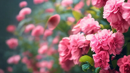 Fototapeta premium Beautiful pink flowers background, 16:9 with copyspace, 300 dpi
