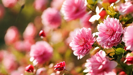 Beautiful pink flowers background, 16:9 with copyspace, 300 dpi