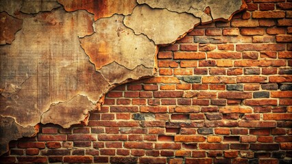Abstract grunge vintage wallpaper texture, broken brick wall background, copy space, design, cracked plaster, old weathered surface