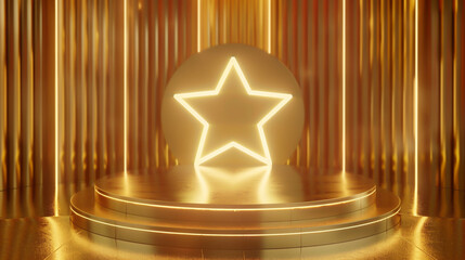 Ultra HD Golden orange light Podium bright star stage product mockup luxury classic landscape