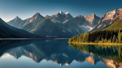 Fototapeta premium Majestic Mountain Range Reflecting in a Tranquil Lake