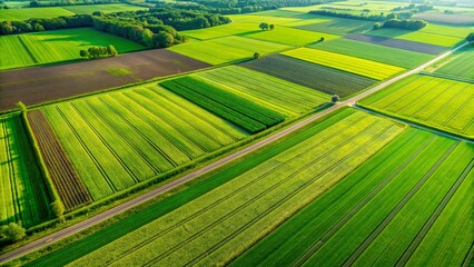 Aerial view of a lush emerald meadow with abundant open space in landscape format.