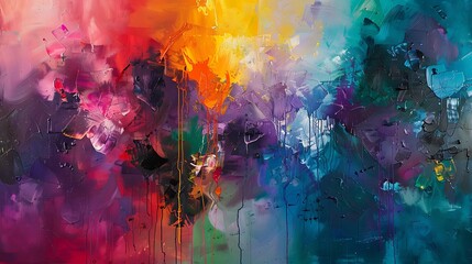 Fototapeta premium Abstract shapes and vibrant colors intertwine with playful splashes of liquid joy on a textured canvas, creating a dynamic tapestry of expression and creativity.
