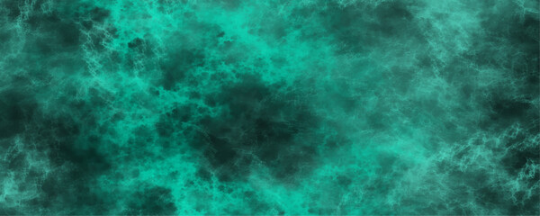 Abstract sea green watercolor hand painted watercolor. Grunge marbled pattern and rough paint brush strokes in Teal color powder explosion, isolated on dark cosmic powder Scattered Copy Space messy