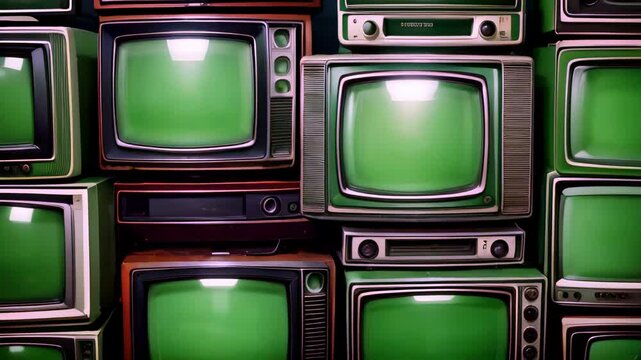 Old TVs pattern with green screen and flickering screens