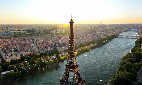 Paris 2024 Olympic Games: Aerial Journey from Sunrise to Fireworks at the Eiffel Tower