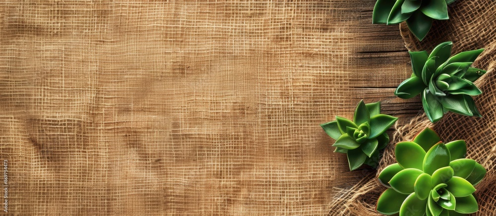 Fototapete An empty textured burlap backdrop in honey mustard tones for eco-friendly themes with a bird's-eye view showing ample copy space image.