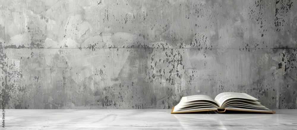 Poster gray concrete background with open books signifies back-to-school and education themes, providing am