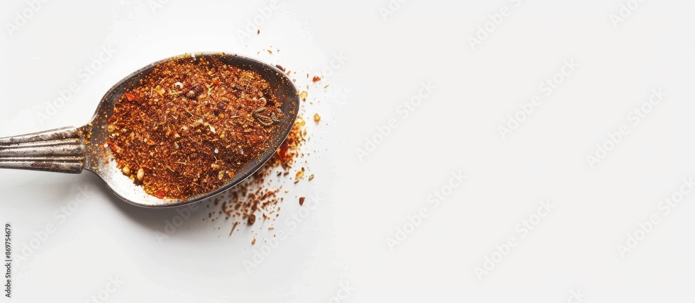 Poster A spoon displaying Cajun seasoning against a blank background for a copy space image.