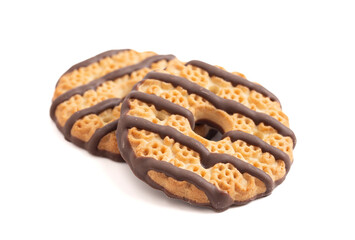 Fresh Fudge Striped Shortbreak Cookies Isolated on a White Background