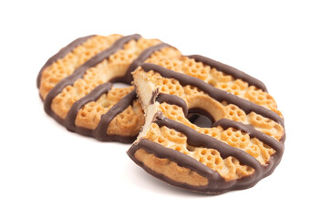 Fresh Fudge Striped Shortbreak Cookies Isolated on a White Background