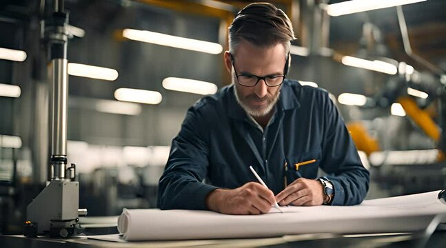 technician engineer working on paper document in factory