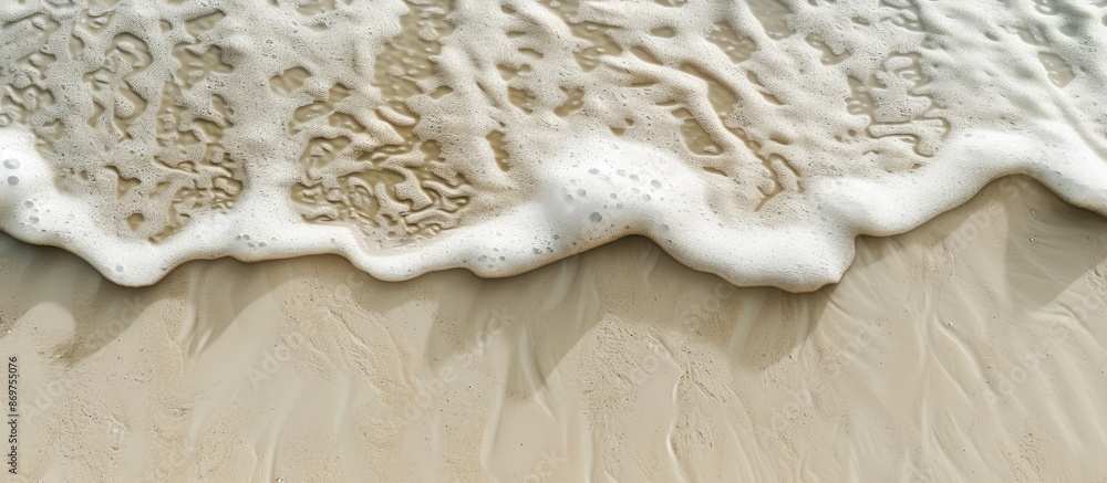 Poster detailed view of sand with a gentle wave, presenting a serene coastal scene alongside a copy space i