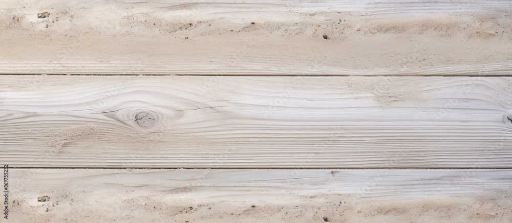 Poster white planked wood covered in sand, serving as a summer background for a flat lay photo with a top v