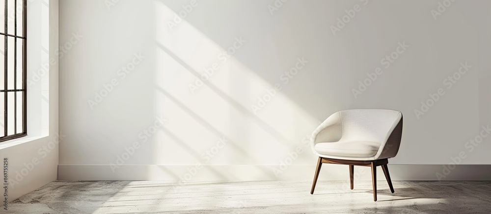 Poster modern scandinavian loft studio interior with cafe chair against white wall, featuring mock-up shado