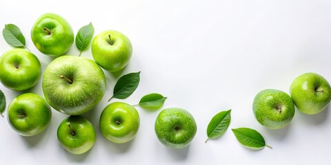Obraz premium Fresh green apple design on white background with copyspace. Food, healthy, nature, fruit and healthy eating concept